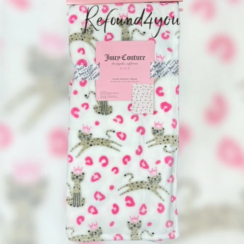 Juicy Couture - ‘Leopards & Pink Spots’ Plush Throw. 50“ x 60“. NWT.